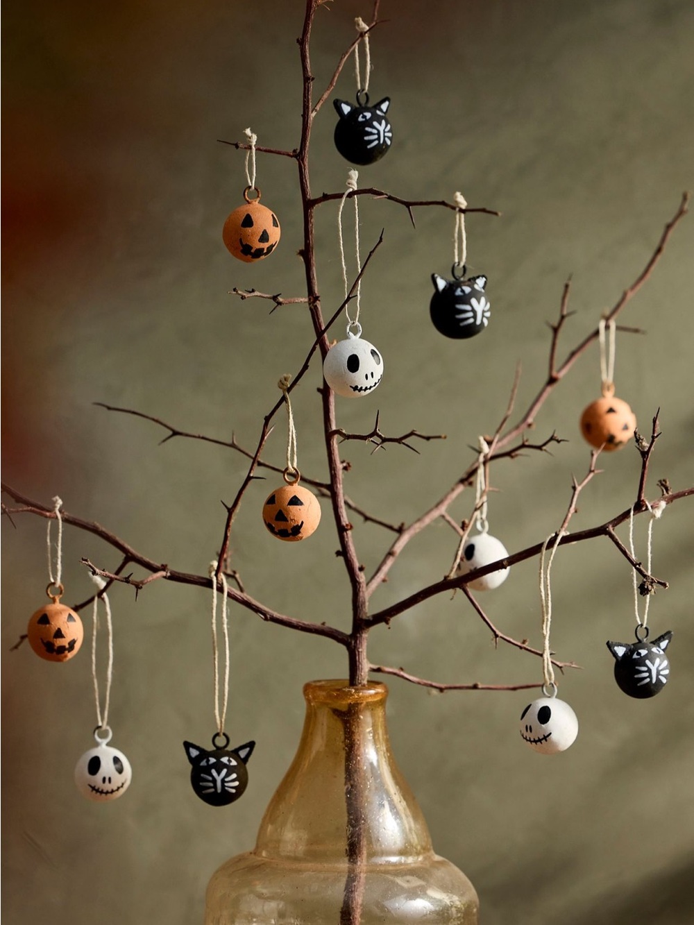 Terrain Halloween Ceramic Jack-O'-Lantern & Cat Ornaments - Black, White, Orange